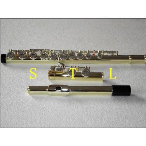 New 16 closed hole flute C key Gold lacquer Body with Silver plate Keys