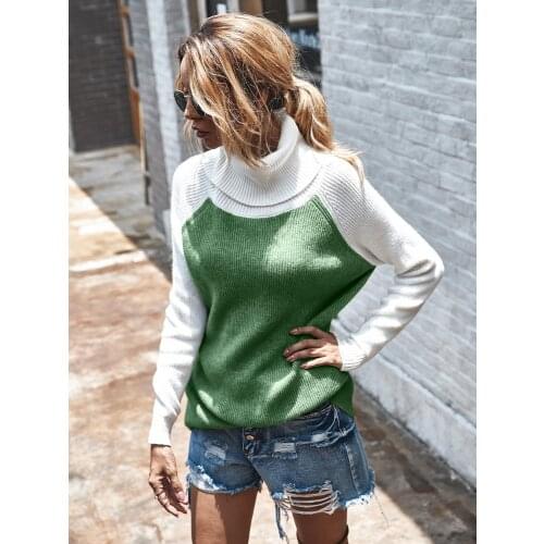 2020 Autumn and Winter High Neck Sweater Womens Tops Fashion Elegant Stitching Sweaters Light Mature Women Warm Loose Pullovers