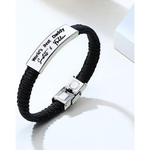ENGRAVABLE WEAVE ROPE BRACELET WITH STAINLESS STEEL ID PLATE TAG BRACELET FOR MEN WOMEN UNISEX JEWELRY