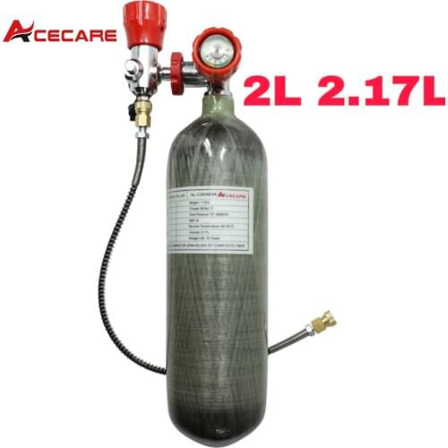 Acecare Pcp Tank 2L/2.17L 30Mpa 4500psi Carbon Fiber Cylinder for Pcp Air Gun Air Rifle Red Valve with Gauge Filling Station
