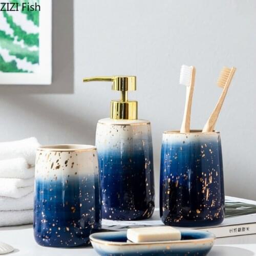 Luxury Ceramic Bathroom Kit Four-piece Suit Soap Dispenser and Mouthwash Cup Couple Wash Kit Modern Home Bathroom Accessories