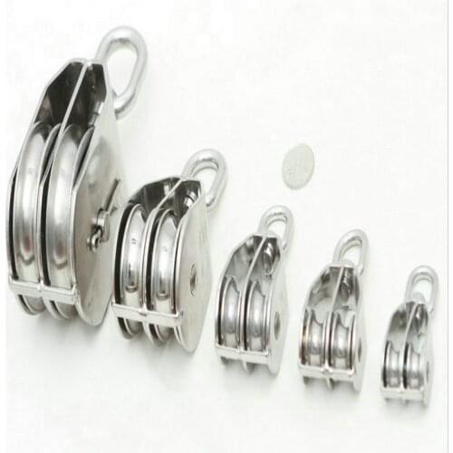 Stainless 304 Material Eye Swivel Pulley Block Two Wheels Double Pulley Block M25(25MM Diameter) Lifting Chain Cable Belt