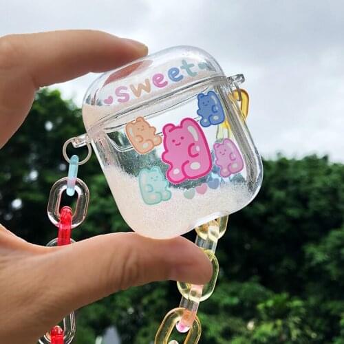Cute Chain Clear Quicksand Earphone Case For Airpods pro Wireless Glitter Silicone Cover For Airpods 1 2 Accessories
