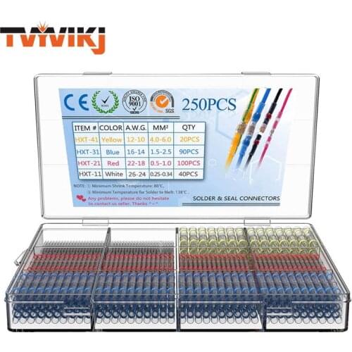 TVYVIKJ 250/100/75/50 PCS Solder Seal Wire Connectors - Heat Shrink Solder Butt Connectors - Solder Connector Kit