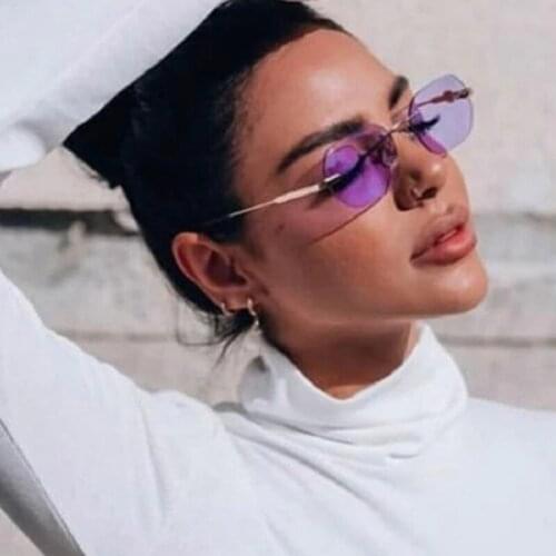 Rimless Round Sunglasses Women UV400 Driving Sun Glasses Men Clear Color Summer Accessories Square Small Size