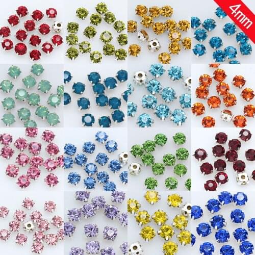 40-Colors 4MM 100Pcs/Pack Glass Round Sew-On Rhinestone With Silver Claws For Jewelry Wedding Dress Clothes Apparel Crafts Trims