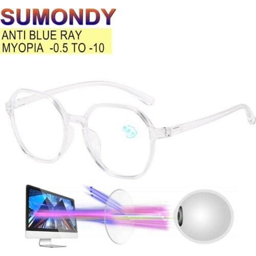 SUMONDY Anti Blue Light Myopia Glasses Prescription -0.5 to -10 Women Men Polygonal Anti-radiation Nearsighted Spectacles UF119