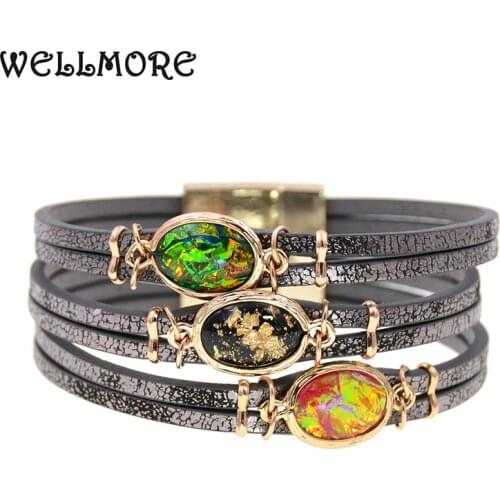 WELLMORE women bracelets 10 colors leather bracelets boho style charm bracelets for women jewelry wholesale drop shipping