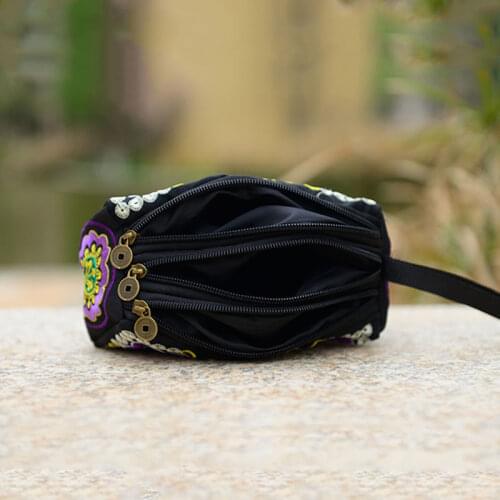 Women Ethnic Peony Flowers Embroidery Phone Female Bag Wallet National Long Wallet HandBag Purse Random Color Send Best Sale-WT