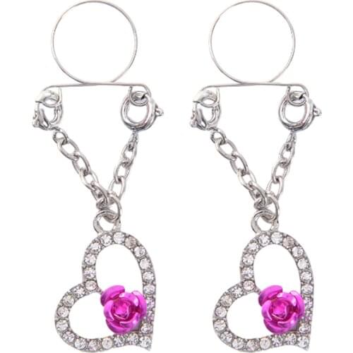 2pcs Women Body Jewelry Rhinestones Dangle Clip Non Piercing On