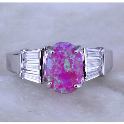 Love Monologue Engagement Jewelry Silver Color Pink Fire Opal & Cubic Zirconia Ring J0524