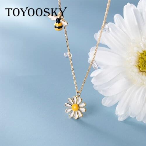925 Sterling Silver Choker Necklaces for Women Honey Bee Daisy Flower Gold Color Necklace Cute Kids Girls Birthday Gifts