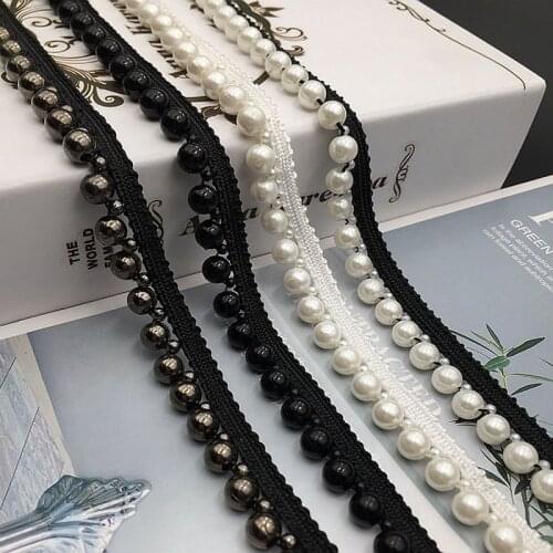 1yard/lot White Black Pearl Beaded Lace Ribbon Trim Tape Fabric Ribbon Garment Handmade DIY Sewing Craft Materials Clothes