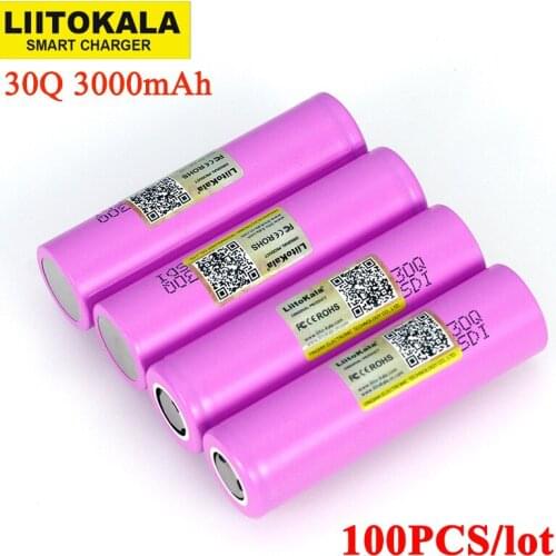 100PCS Liitokala 3.7V 18650 Original ICR18650 30Q 3000mAh lithium Rechargeable battery Discharge 15A 20A Batteries