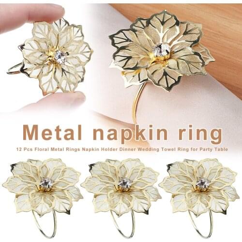 12 Pcs Floral Metal Rings Napkin Holder Dinner Wedding Towel Ring for Party Table NW