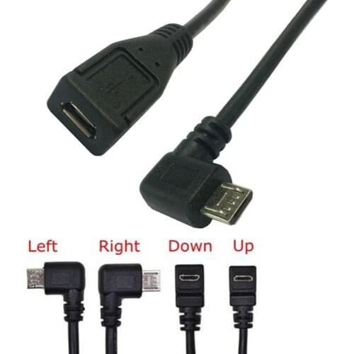 90 Degree UP&Down&Left&Right Angled Micro USB 2.0 Male to Female Cable charging data cable for call phone