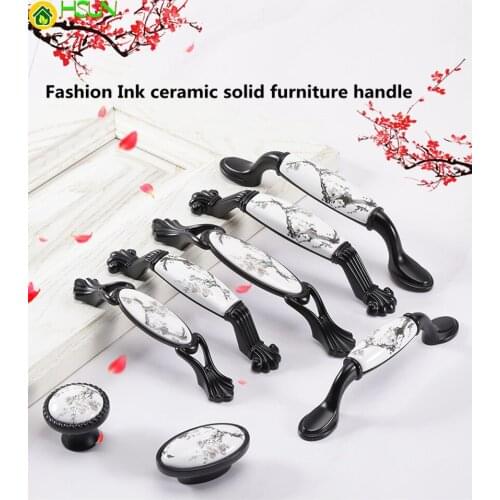 96mm 128mm Modern Simple Fashion Ink Ceramic Kitchen Cabinet Wardrobe Door Handle White Black Drawer Cupboard Dresser Pull Knob