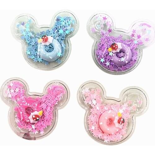 10Pcs Transparent Flowing QuickSand KT Cat/Heart Appliques DIY Craft Hair Supplies Children Pin Accessories Material Decoration