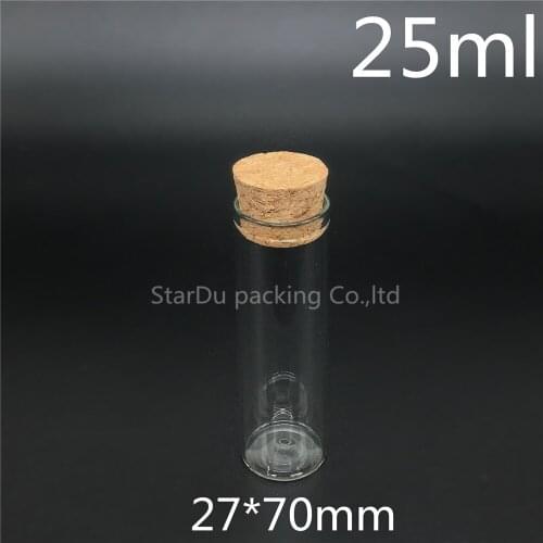 Free shipping High-quality 500pcs 27*70mm 25ml Wishing Glass Bottle with Cork ,25cc Glass Vials Display Bottles cork bottle