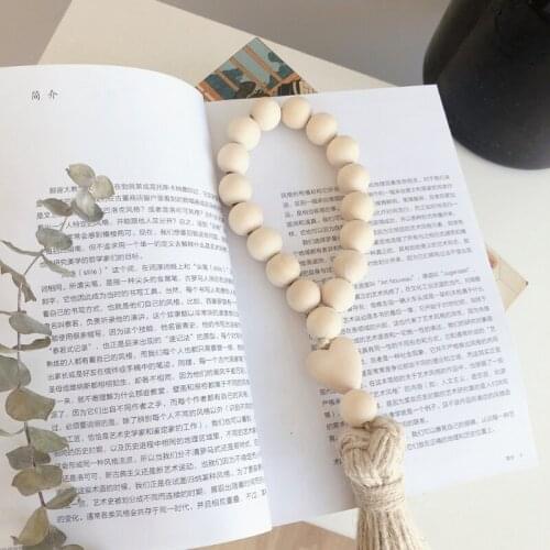 Wood Bead Garland with Tassels Farmhouse Beads Home Decoration Natural Wood Bead Room Decor