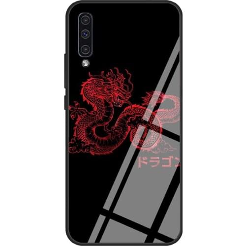 Aesthetic Red Dragon Kanji Tattoo Art Tempered Glass Case For Samsung A52 A12 A32 A42 A72 A31 A51 A71 A40 A50 A70 A20e A21S