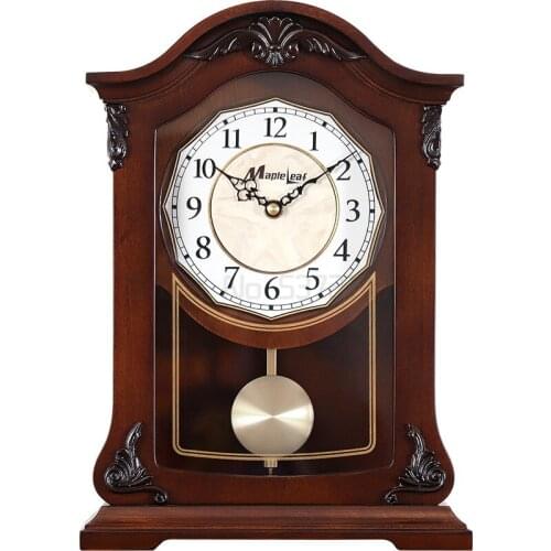 European retro solid wood desk clock living room antique fashion Chinese desk clock large silent ornament