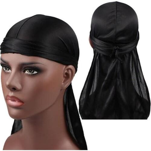 Headband Dome Long Tail Pirate Hat Soft Silk Nylon Cap for Men Smooth Breathable Turban Hat Headwear Hip Hop Headwrap Unisex