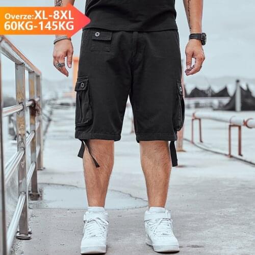 Jantour Brand Summer Casual Shorts Men Loose Pants Mens 98%Cotton Cargo Shorts Fashion Black Pocket Short Plus Size XL-8XL