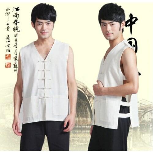 Sleeveless Chinese Traditional Jacket Male Chinese Ancient Kung Fu Uniform Male Tang Suit Top Tai Chi Jacket Wushu Clothing 89
