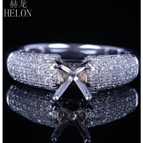 HELON Solid 10K White Gold Pave Natural Diamonds Women Jewelry Semi Mount Engagement Wedding Ring Setting Fit Round Cut 5.5-6mm