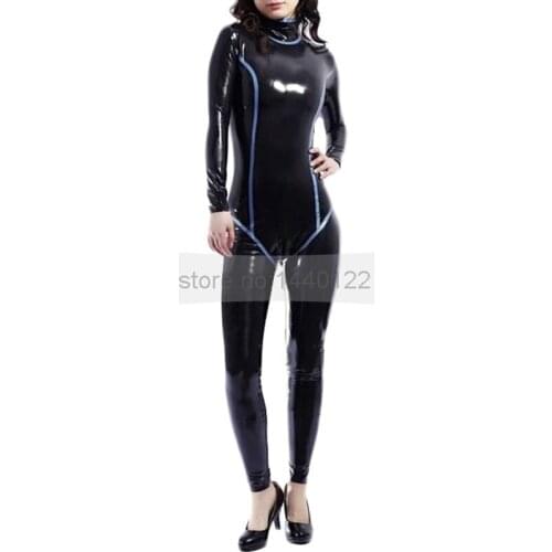 Women Latex Catsuit Fetish Rubber Body-stocking Back Zip Bodysuit Club Wear Jumpsuit BNLC193