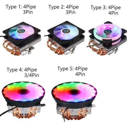 3pin/4pin CPU Cooler Fan 4 Heatpipes Cooling Fan Heatsink Cooler Queit Fan for Intel 775/1150/1151/1155/1156/1366 AMD