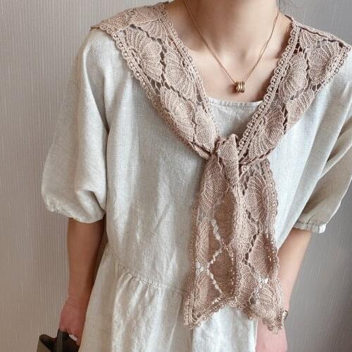 Linen Fake Collars Shawl Women Knitted Small Scarf Embroidered False Collar Decorative Hollow Weave Sleeves Detachable Collar
