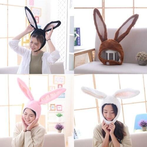 Cute Funny Bunny Ears Hat Girls Earflap Cap Keep Winter Warm Photo Props Pinch Jump Ear Plush Rabbit Hat Cosplay Party Headgear