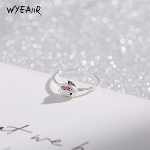 WYEAIIR 925 Sterling Silver Mini Cute Resizable Sweet Bunny Fresh Rabbit Female Opening Rings
