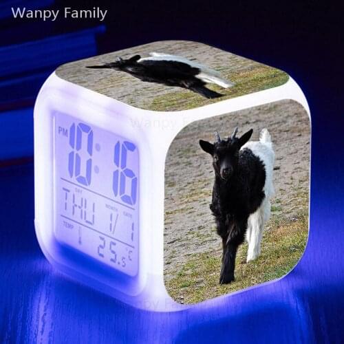 Cute Little Lamb Alarm Clock 7 Color Glowing Multifunction Touch Sensing Alarm Clock For Kids Birthday Gift LED Flash Clock