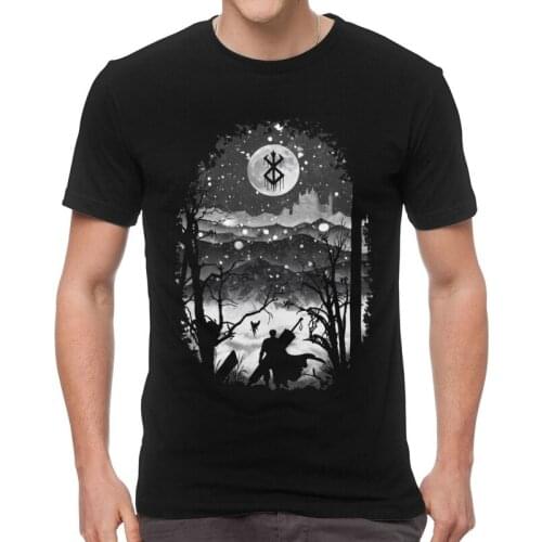 Moon And Berserk T-Shirts Men Fashion T Shirt Short Sleeve Anime Gattsu Tshirt Manga Guts Tshirts Cotton Tees Top Clothing