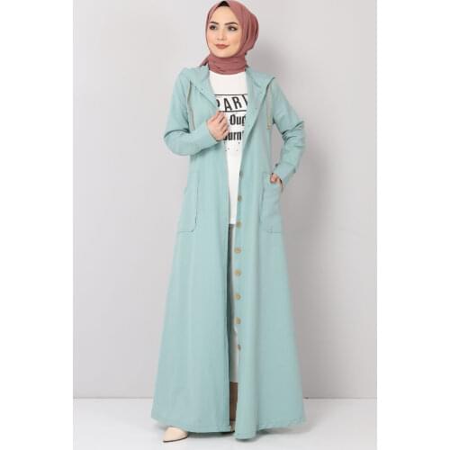 Kapşonlu Tahta Düğmeli Tam Boy Kap TSD3395 Mint