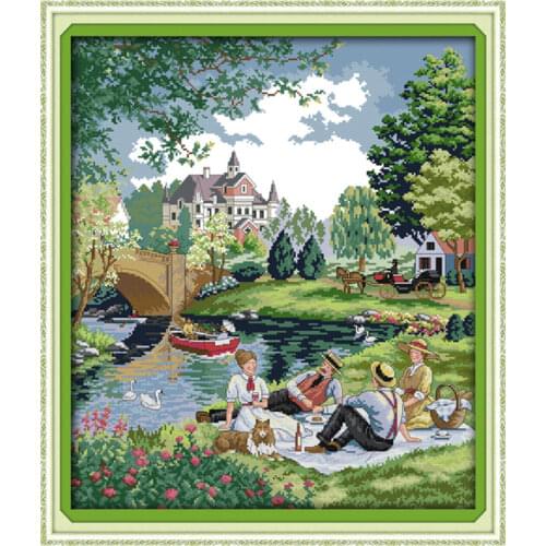 A picnic in the suburbs cross stitch kit 14ct 11ct count printed canvas stitching embroidery DIY handmade needlework
