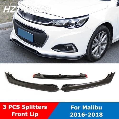 3 PCS ABS Black Front Bumper Lip Shovel Diffuser Protector Plate Spoiler Trim For Chevrolet Malibu 2016-2018