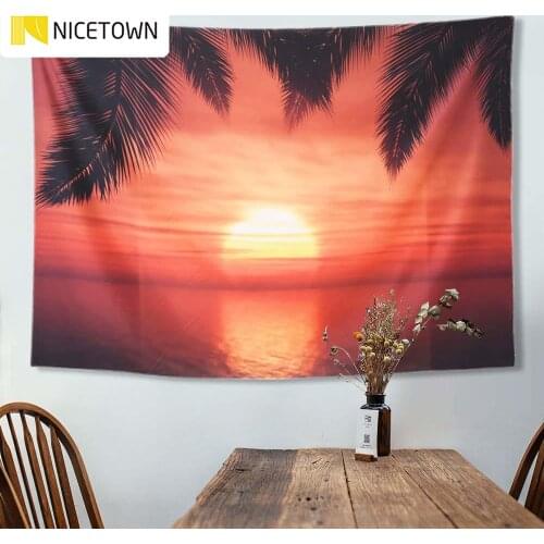 NICETOWN Tapestry Wall Hanging Nature Sunset Ocean Natural Scenery for Bed Ceiling Wall Beach Picnic Sheet Dorm Decor