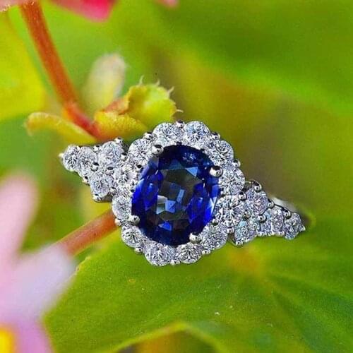 2021 New Luxury Treasure Blue Color Oval Engagement Ring for Womenanniversary Gift Jewelry Bulk Sell R6454