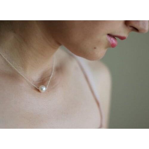 30PCS White(4-6mm) or Ivory(6-8mm) Pearls Necklace Round Ball Freshwater Pearl Charm Necklaces with Gold or Silver Plated Chain