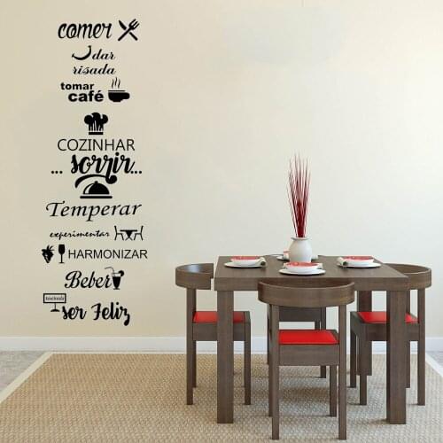 Comer Dar Risada Tomar Café Cozinhar Portuguese Quotes Removable Vinyl Wall Decals For Bedroom Decoration Stickers Mural RU2271