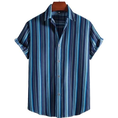 Striped Print Shirts Men Short Sleeve Casual Mens Aloha Shirt Beach Holiday Hawaiian Camisas Summer Brand Harajuku Streetwear