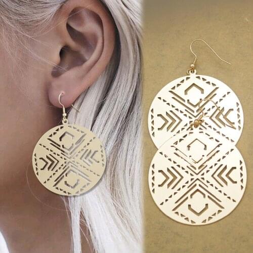 Aztec Gold Oversized Disc Triangle Spike Arrow Cut Out Geometry Dangle Earrings Wicca Earrings Brincos Jewelry Orecchini Aretes