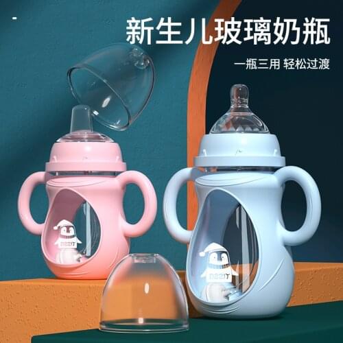 Glass Baby Bottle Silicone Straw Water Drink Bottles For Baby Milk Feeder Set Baby Feeding Bottle Newborn Heat Resistant Bottles