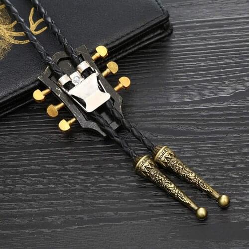 Guitar Head Bolo Tie Wedding Necklace PU Leather Rope Western Cowboy