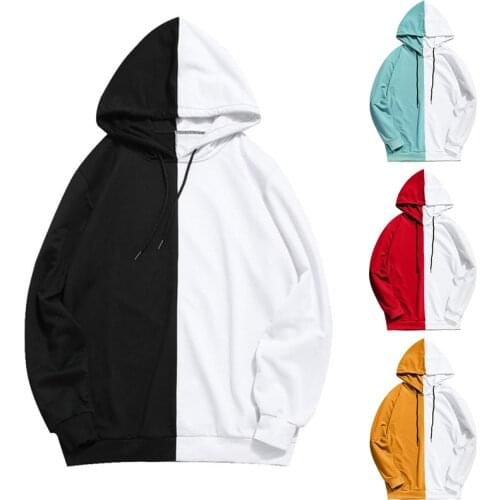 Spring Autumn Men Hoodies Sweatshirt Black White Patchwork Casual Hoodie Outwear Korean Style Outdoor Hooded Couple Sweatshirt