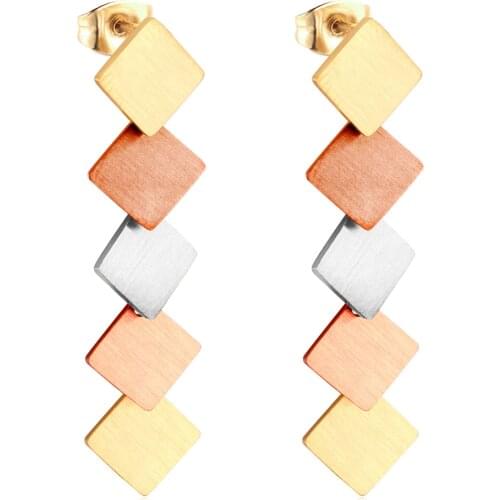 LUXUKISSKIDS korean style Drop Square Round Earing Stainless Steel 2020 Dangle Earrings Set For Women Fashion Jewelry Party Gift
